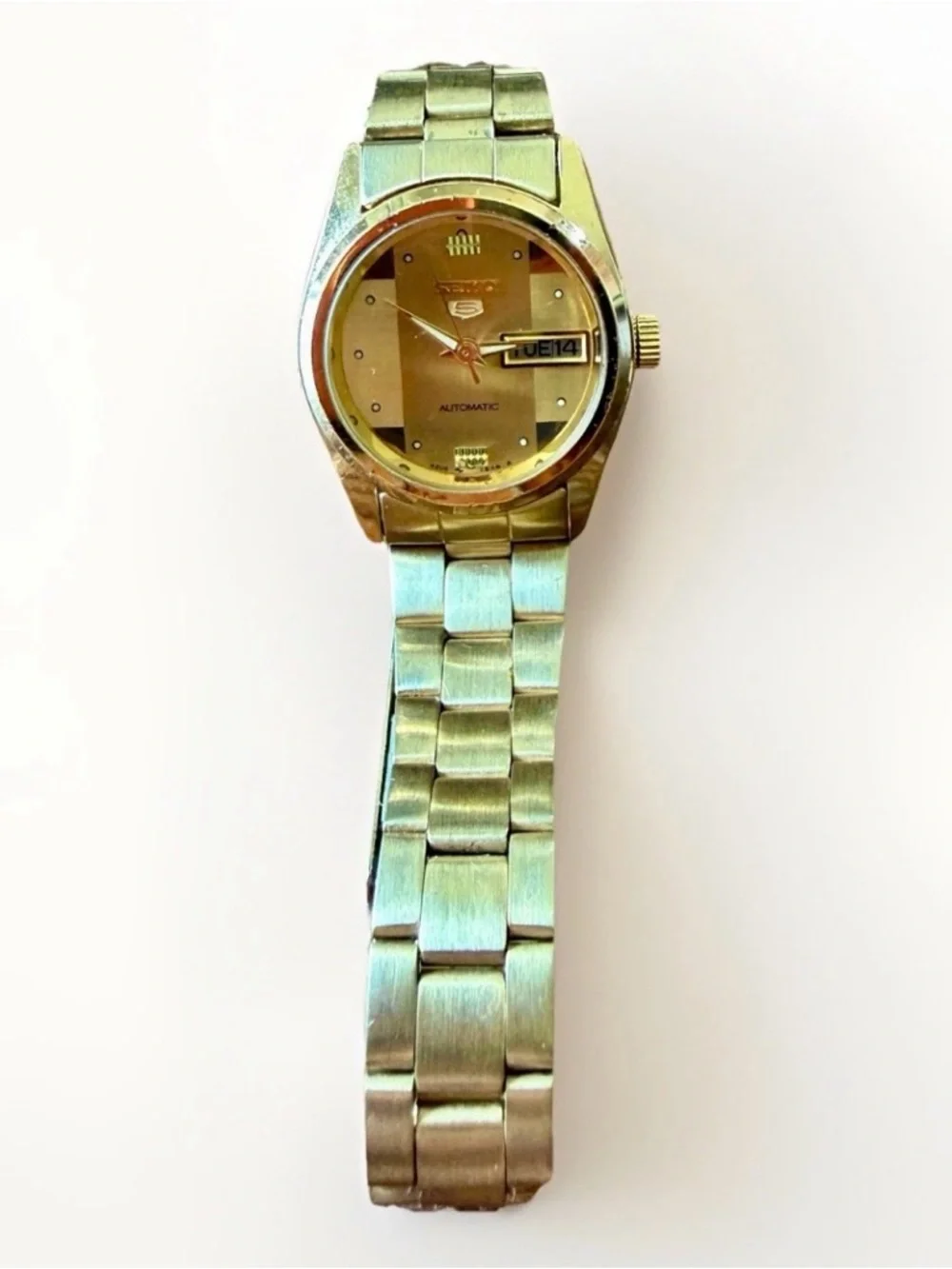 Seiko 5 Automatic Wrist Watch‎ Women OS Gold Tone Day Date 4206-0332 Vintage